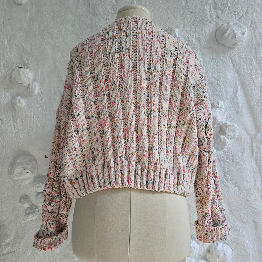 Moon & Madison Confetti Chenille Cable Knit Cropped Cardigan Small Winter Fall - Picture 8 of 12